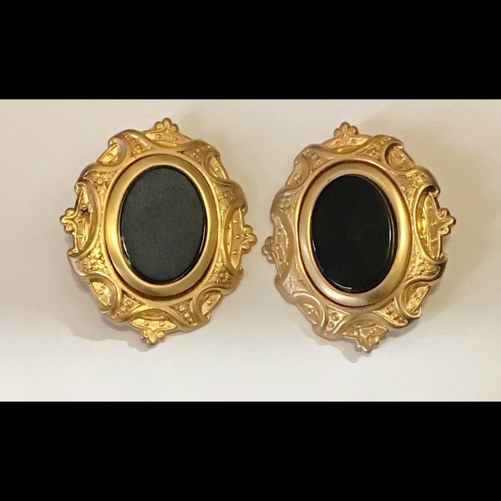 Gold tone and black large vintage earrings